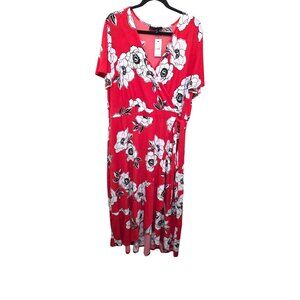 NWT Lane Bryant Red Floral Wrap Dress Short Sleeves & V-Neckline Women's Size 18